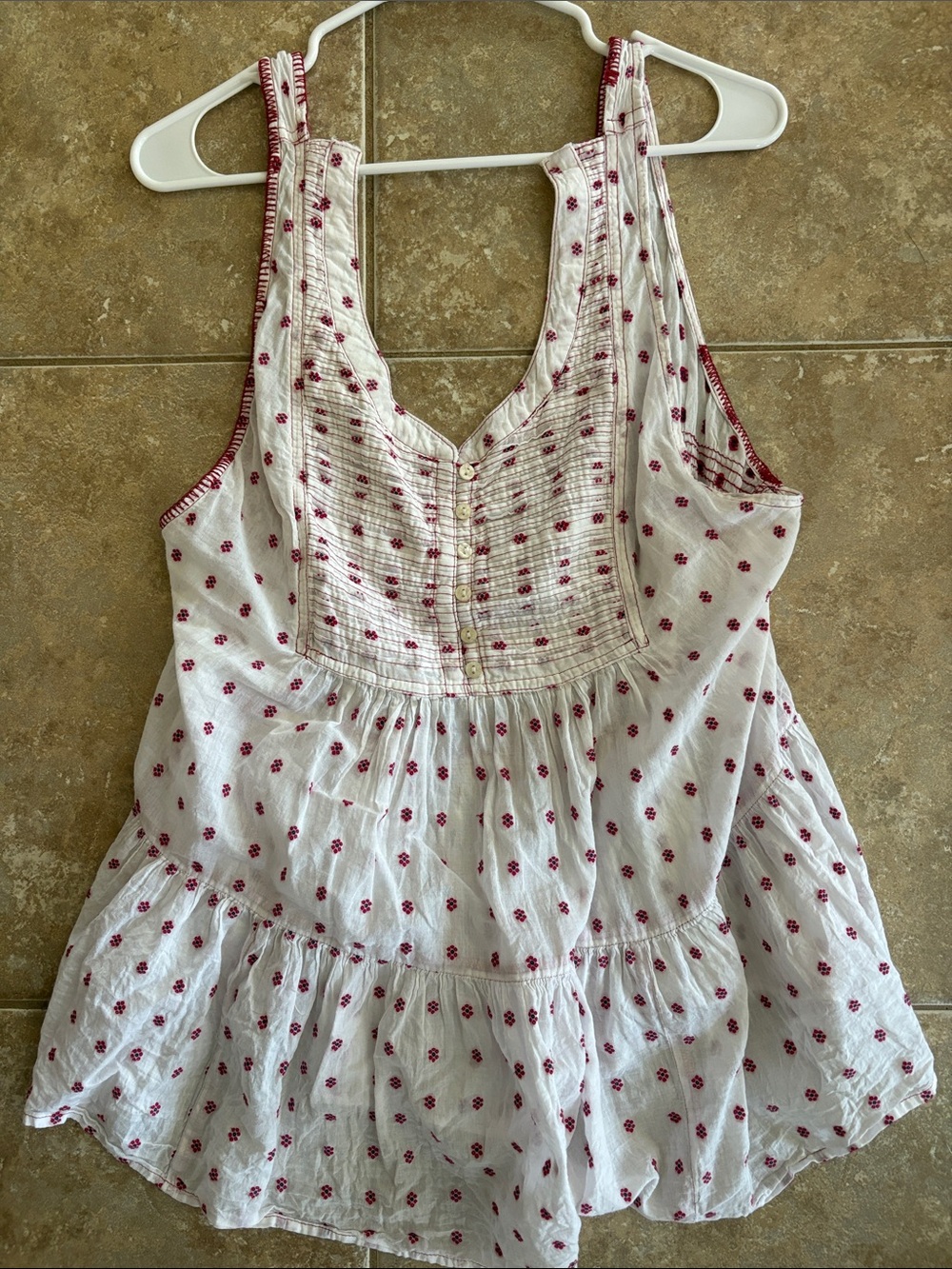 Free People White Camisole with Small Red Floral Print
